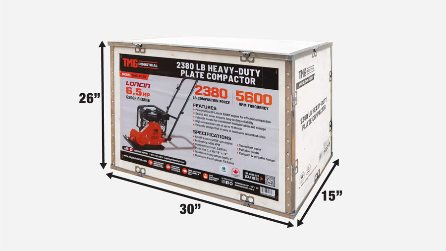2380 Lbs Heavy-Duty Plate Compactor, 6.5 HP Loncin G200F Engine, 8" Compaction Depth, TMG-PC60