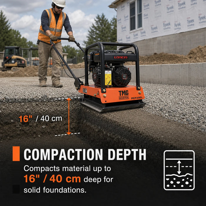 4500-lb Forward Vibratory Plate Compactor with 6.5 HP Gas Engine and 16 in. Compaction Depth TMG-PCF200L