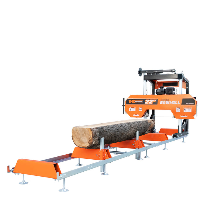 TMG Industrial 22” Portable Sawmill, 7 HP Kohler Command Pro Series Engine, 12’ Log Length, 4-Post Carriage with Saw Head Anti-tip Locking, TMG-PSM22