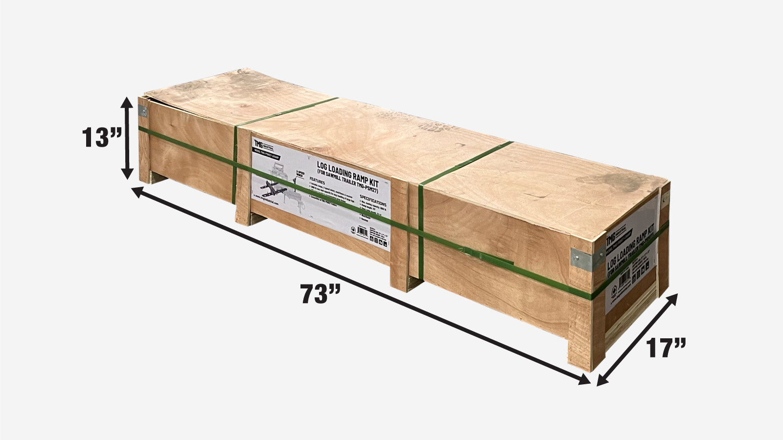 TMG Industrial Log Loading Ramp Kit for Sawmill Trailer PSM27, Mast/Boom, 70” Ramp Length, 3800-lb Load Capacity, TMG-PSM27-Lramp-shipping-info-image