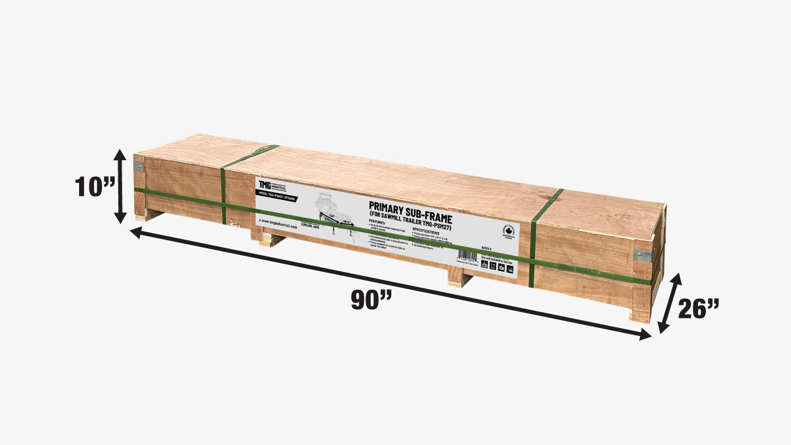 TMG Industrial Primary Sub-Frame for Sawmill Trailer PSM27, 4400-lb Capacity, Leveling Jacks, Anti-Tipping Rail Guard, TMG-PSM27-Sframe-shipping-info-image