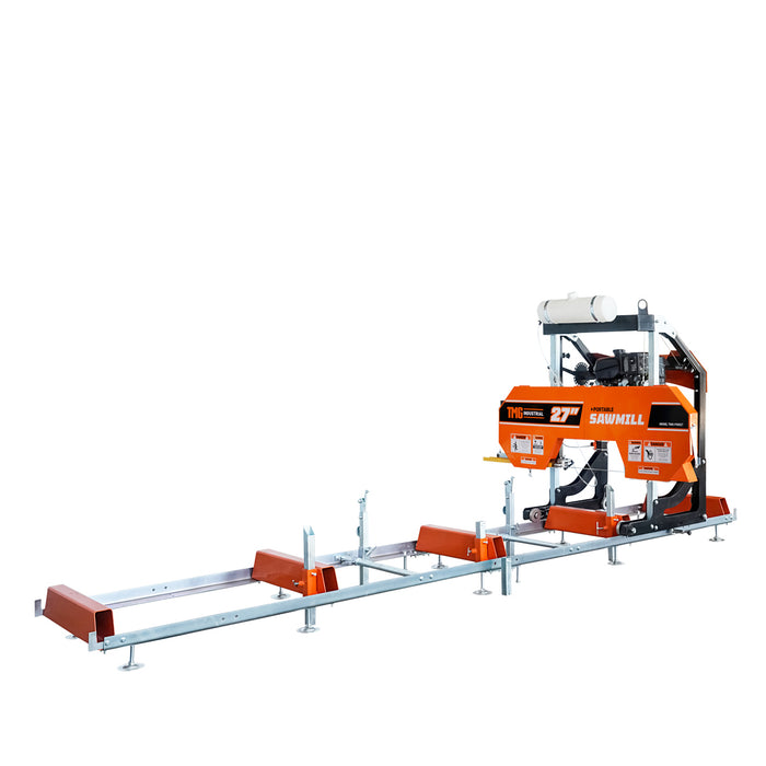 TMG Industrial 27" Portable Sawmill, 14 HP Kohler Gas Engine, 21" Board Width, 12' Log Length, 14-1/2' Track Bed, TMG-PSM27