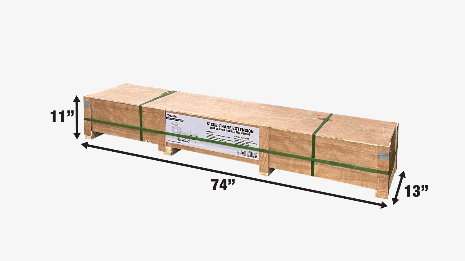 TMG Industrial 6’ Extension Sub-Frame for TMG-PSM30, 6600 Lb Capacity, Leveling Jacks (2000 Lb Capacity), Saw Head Anti-Roll Plate, 10” Leveling Height Adjustment, Reversible Design, TMG-PSM30-Sframe-6EX-shipping-info-image