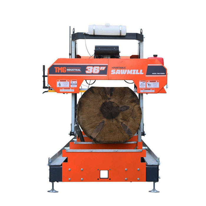 TMG Industrial 36” Portable Sawmill, 21 HP Honda V-Twin Engine, 13’ Log Length, 4-Post Carriage with Saw Head Anti-tip Self-locking, TMG-PSM36