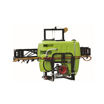 Green tank with folded black booms and visible pump assembly, 160 Gal Boom Sprayer