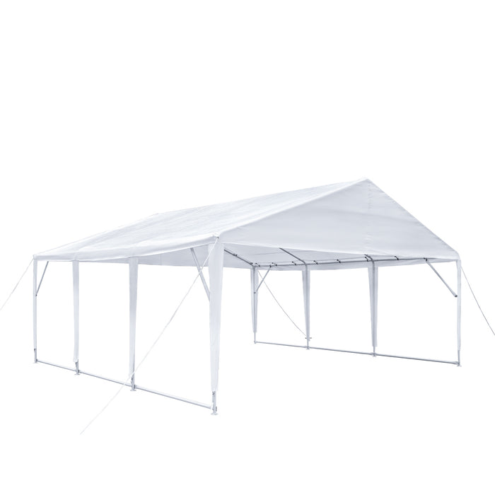 TMG Industrial 20’ x 20’ Heavy Duty Outdoor Party Tent, PE Tarpaulin Fabric, 6’6” Overhead, 10’ Peak Ceiling, TMG-PT2020A