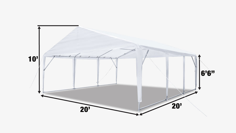 20' x 20' Heavy Duty Outdoor Party Tent, PE Tarpaulin Fabric, 6'6" Overhead, 10' Peak Ceiling, TMG-PT2020A