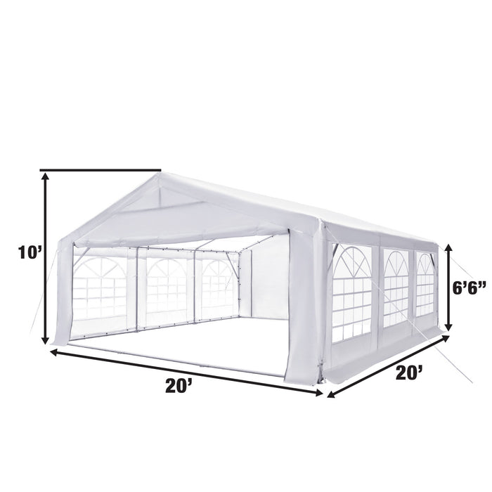 TMG Industrial 20' x 20' Tente de fête extérieure robuste avec parois latérales amovibles et portes enroulables, couverture en PE de 11 oz, plafond de 6'6", plafond de 10', TMG-PT2020F