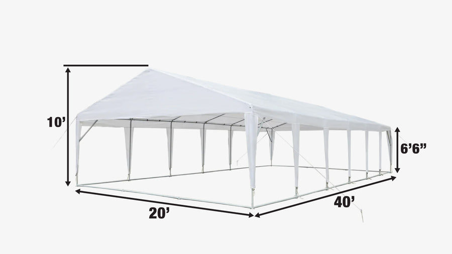 20' x 40' Heavy Duty Outdoor Party Tent, PE tarpaulin fabric, 6'6" Overhead, 10' Peak Ceiling TMG-PT2040A