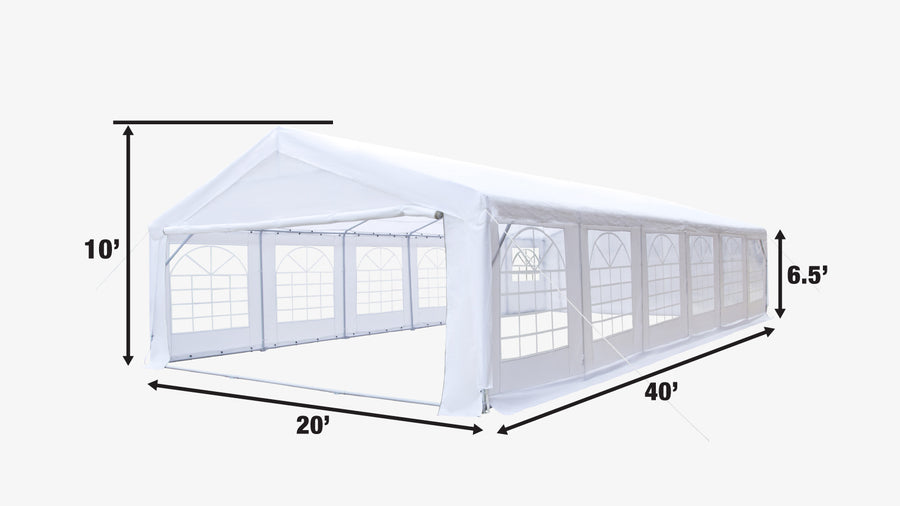 20' x 40' Heavy Duty Outdoor Party Tent with Removable Sidewalls and Roll-Up Doors, 11 oz PE Cover, 6'6" Overhead, 10' Peak Ceiling, TMG-PT2040F