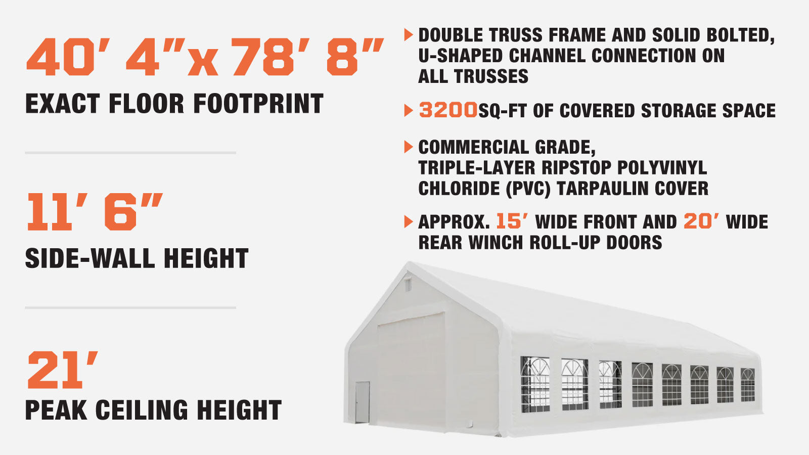 TMG Industrial 40' x 80' Dual Truss Outdoor Event Party Tent, See-Through Clear Window Sidewall Panels, 21 oz PVC Cover, TMG-PT4081-description-image