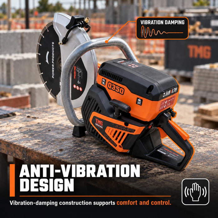 Scie à tronçonner thermique 14 po pour béton, profondeur de coupe max. 4,9 po, moteur 4,7 HP, TMG-Q350