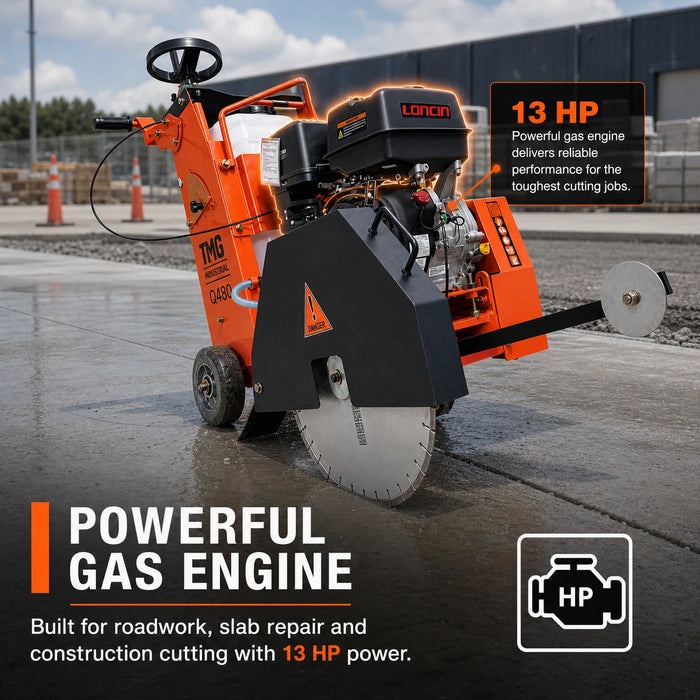 20" Walk-Behind Concrete Saw, 6.5" Max Cutting Depth, 13 HP Gas Engine, Self-Propelled, TMG-Q480