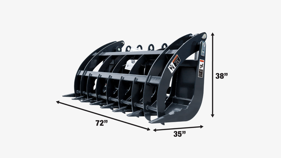 72" Skid Steer Root Rake Grapple Attachment, Universal Mount, 53" Jaw Opening, 9" Tine Spacing, 3000 lb Weight Capacity, TMG-RG72