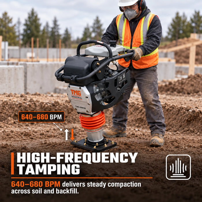 3370 lb Compaction Force Jumping Jack Tamping Rammer Compactor, 3.6 HP Engine, Cohesive & Granular Soils, TMG-RM90