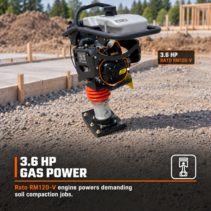 3370 lb Compaction Force Jumping Jack Tamping Rammer Compactor, 3.6 HP Engine, Cohesive & Granular Soils, TMG-RM90