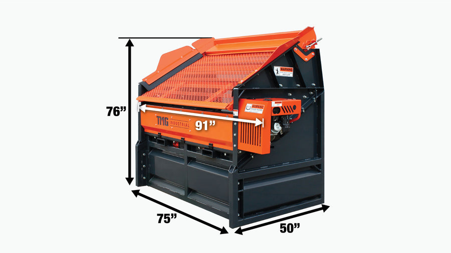 TMG Industrial 70" Tamis vibrant pour terre végétale, moteur Kohler de 5,5 HP, ressorts à lames en porte-à-faux, plate-forme de criblage à 30°, TMG-RSV70G