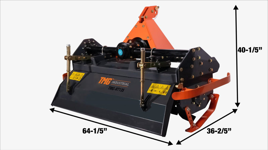 Fraise rotative à attelage 3 points TMG Industrial de 55 po, tracteur compact de 30 à 40 HP, profondeur de travail de 6 po, arbre de prise de force inclus, raccordement de catégorie 2, TMG-RT135