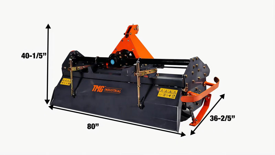 70" 3-Point Hitch Rotary Tiller, 35-55 HP Tractor, 6" Tilling Depth, PTO Shaft Included, Category 1 & 2 Hookup, TMG-RT175