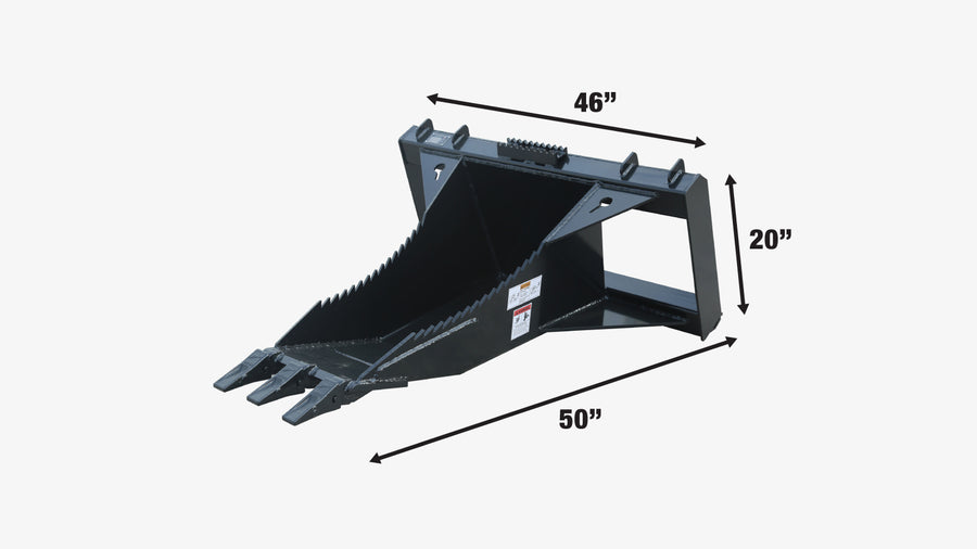 50" Skid Steer Stump Bucket Wrecker w/Universal Quick Attach Mount, Bolt-On Cutting Teeth, Curved Bottom, Reverse Curled Ripper Teeth, TMG-SB50