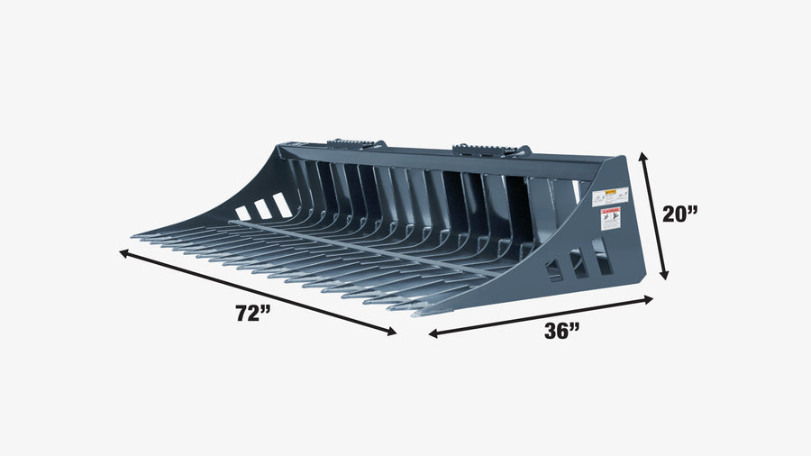 72" Skid Steer Rock Skeleton Bucket Attachment, Solid Steel, Universal Mount, 4" Tine Spacing, 45-70 HP, TMG-SB72