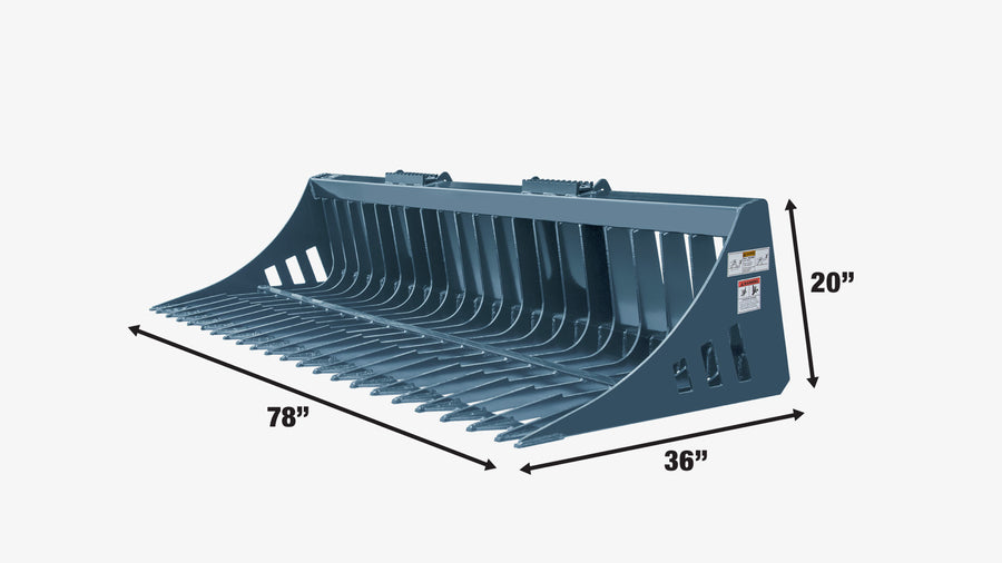 78" Skid Steer Rock Skeleton Bucket Attachment, Solid Steel, Universal Mount, 4" Tine Spacing, 45-70 HP, TMG-SB78