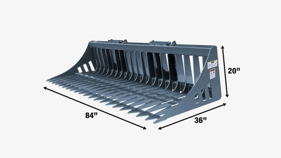84" Skid Steer Rock Skeleton Bucket Attachment, Solid Steel, Universal Mount, 4" Tine Spacing, 45-70 HP, TMG-SB84