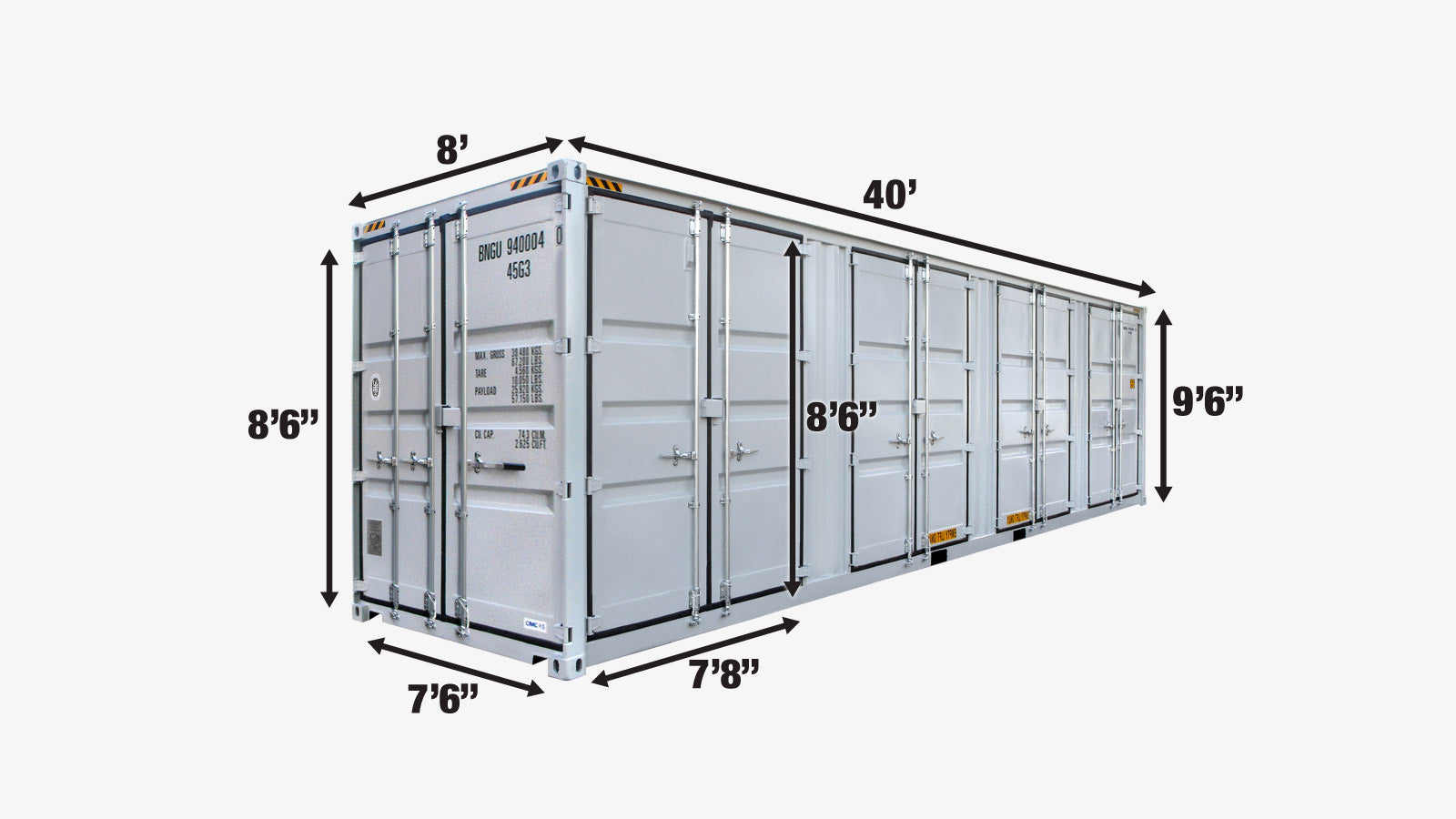 TMG Industrial 40' High Cube Side-Open Shipping Container, One Way Use, Security Lock Boxes, Ocean Sea Can Standards, TMG-SC40S-specifications-image