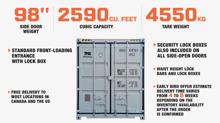 40-Foot High Cube Shipping Container with 4 Side Doors – One-Way Use Sea Can TMG-SC40S