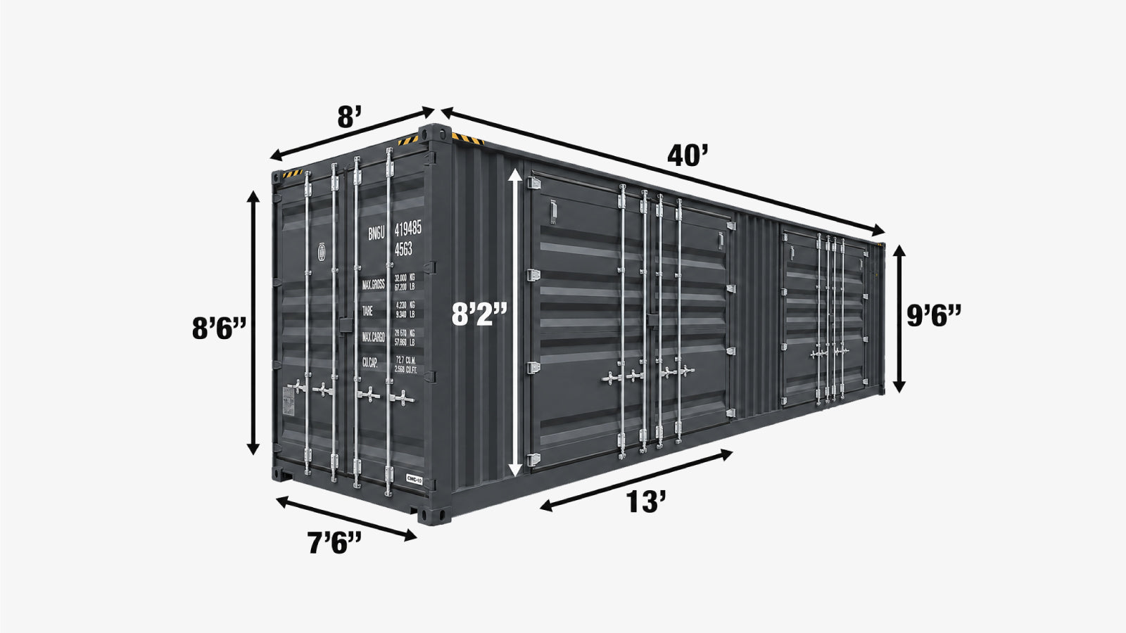 40-Foot High Cube Shipping Container with 2 Side Doors – One-Way Use Sea Can TMG-SC45SD-specifications-image