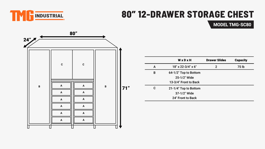 80" Tool Chest (Discontinued – No Longer Available) TMG-SC80