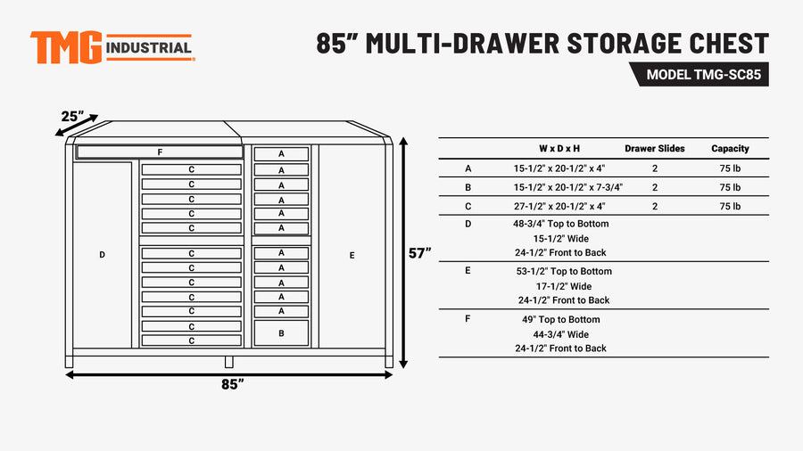 85" Multi-Drawer Tool Storage Chest (Discontinued – No Longer Available) TMG-SC85