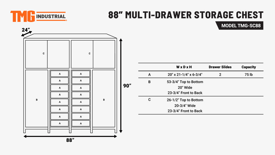 88" Multi-Drawer Tool Storage Chest (Discontinued – No Longer Available) TMG-SC88
