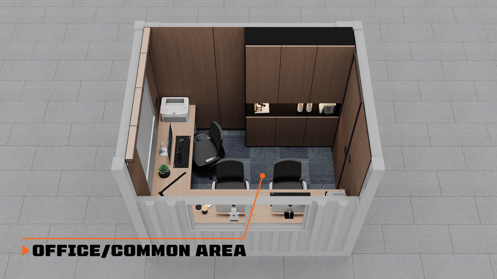 TMG Industrial 10’ Custom Built Steel Container Office, 57 Sq-Ft Working Area, 3 Ergonomic Office Chairs, TMG-SCO10-description-image