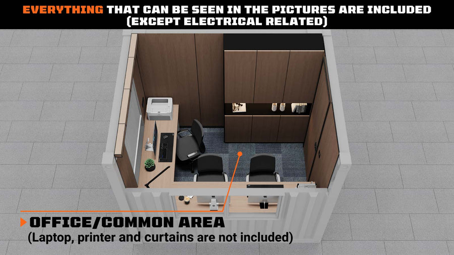 10' Custom Built Steel Container Office, 57 Sq-Ft Working Area, 3 Ergonomic Office Chairs, TMG-SCO10