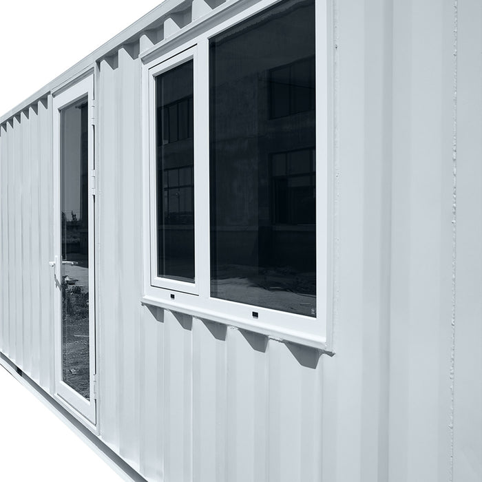 TMG Industrial 40’ Custom Built Steel Container Office, Insulated, PVC Flooring, Wood Grain Solid Wallboard, Horizontal Pivoting Windows, High-Density Foam Insulation, TMG-SCO40