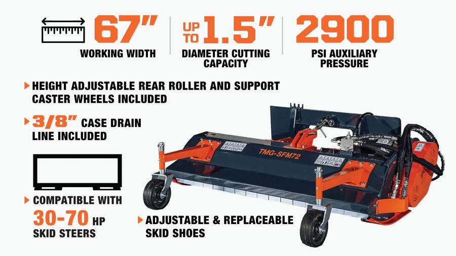 72" Hydraulic Skid Steer Flail Mower, TMG-SFM72