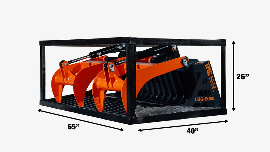 60" Skid Steer Skeleton Grapple Attachment, Universal Mount, 34" Arm Opening, 3" Tine Spacing, 2600 lb Weight Capacity, TMG-SG60