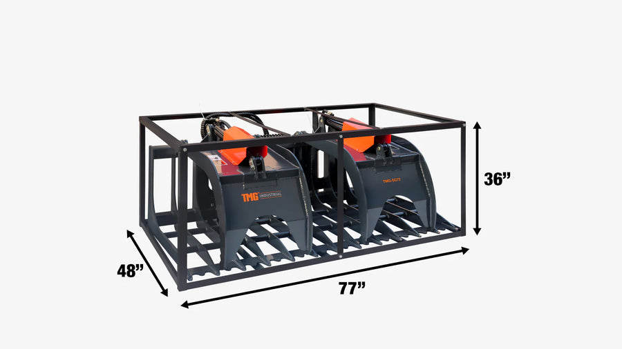 72" Skid Steer Rock Skeleton Grapple Attachment, Universal Mount, 36" Arm Opening, 6" Tine Spacing, 2500 lb Weight Capacity TMG-SG72