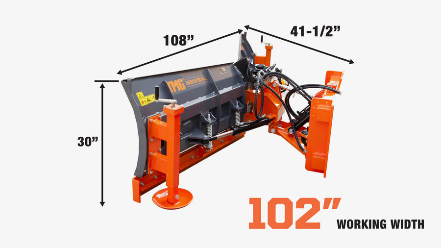 TMG Industrial 8-½' U/V Angle Blade Snowplow, Metal Edges, 6 Positions, Accumulateur & Solenoid Valve, Quick-Change Lugging, 40-90 HP Tractors, TMG-SP08X