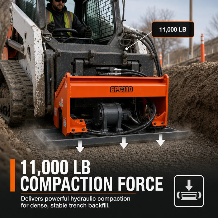 72" Skid Steer Plate Compactor Attachment, 11000lb Compaction Force, Quick Attach, TMG-SPC110