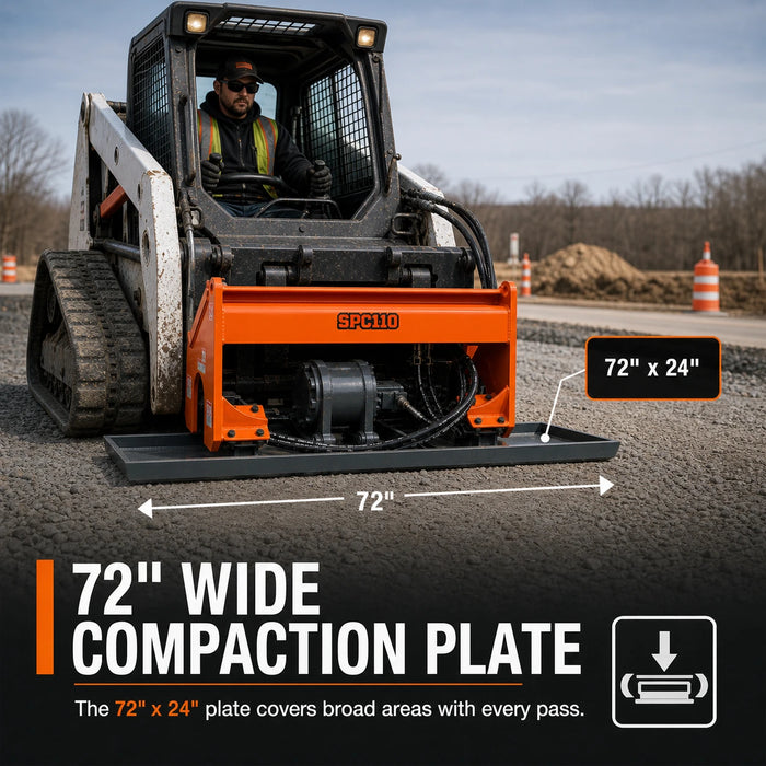 72" Skid Steer Plate Compactor Attachment, 11000lb Compaction Force, Quick Attach, TMG-SPC110