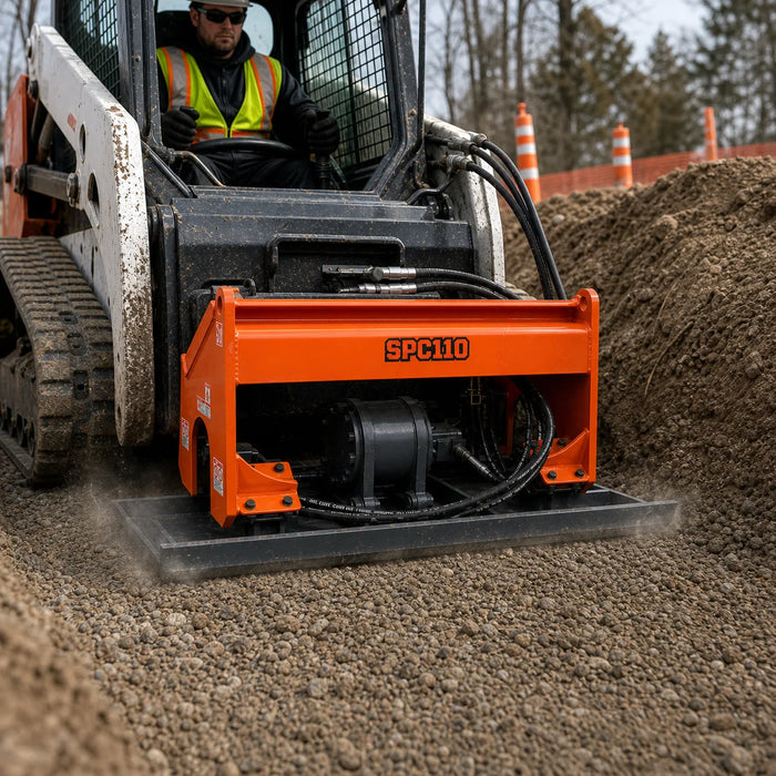 72" Skid Steer Plate Compactor Attachment, 11000lb Compaction Force, Quick Attach, TMG-SPC110