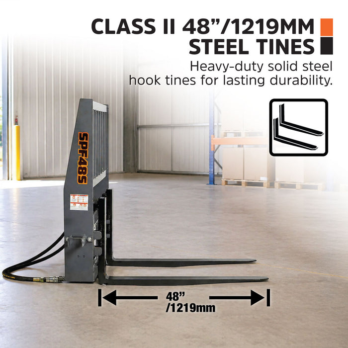 48" Pallet Fork for Skid Steer, Heavy Duty Class II Forks, Hydraulic Side Shift, 4,200 lbs Capacity and Wide Guard, TMG-SPF48S