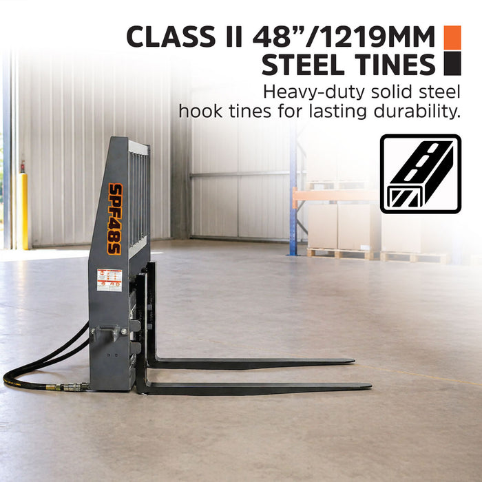 48" Pallet Fork for Skid Steer, Heavy Duty Class II Forks, Hydraulic Side Shift, 4,200 lbs Capacity and Wide Guard, TMG-SPF48S