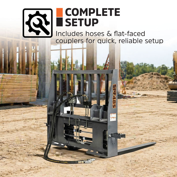48" Pallet Fork for Skid Steer, Heavy Duty Class II Forks, Hydraulic Side Shift, 4,200 lbs Capacity and Wide Guard, TMG-SPF48S