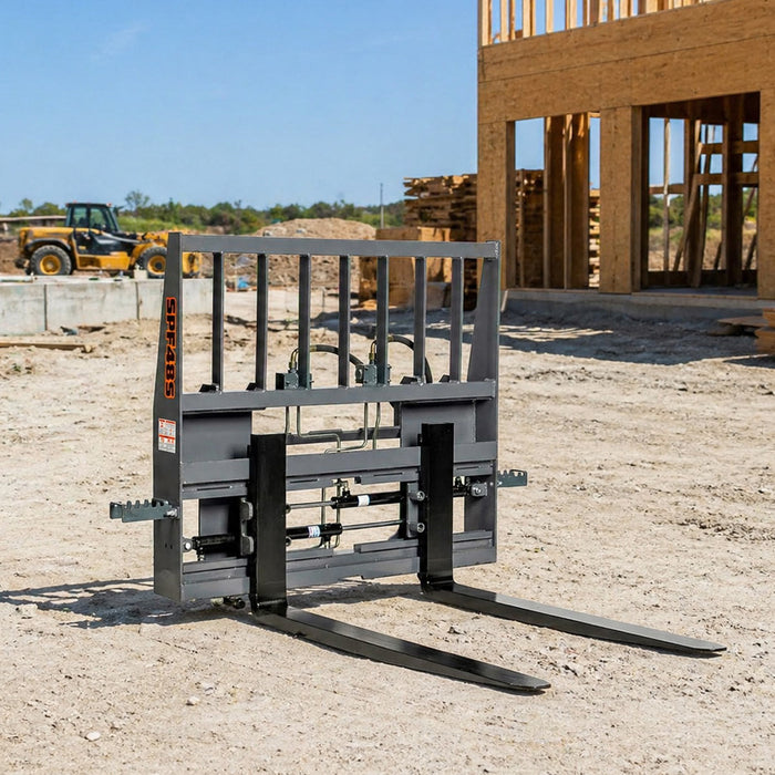 48" Pallet Fork for Skid Steer, Heavy Duty Class II Forks, Hydraulic Side Shift, 4,200 lbs Capacity and Wide Guard, TMG-SPF48S