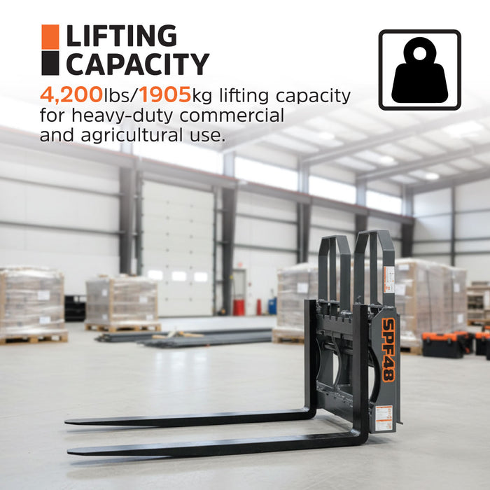48" Pallet Fork for Skid Steer, Heavy Duty Class II Forks, 4,200 lbs Capacity and Wide Guard, TMG-SPF48