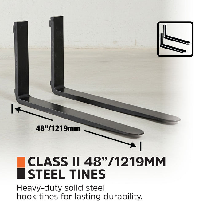 48" Pallet Fork for Skid Steer, Heavy Duty Class II Forks, 4,200 lbs Capacity and Wide Guard, TMG-SPF48