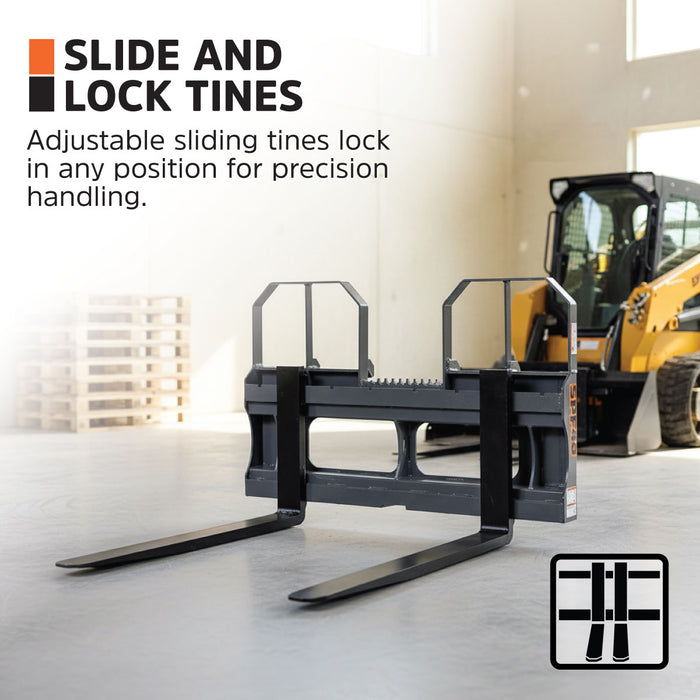 48" Pallet Fork for Skid Steer, Heavy Duty Class II Forks, 4,200 lbs Capacity and Wide Guard, TMG-SPF48